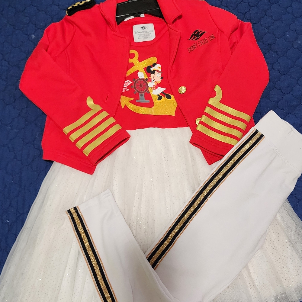Disney Cruise Line- Captain Minnie Red Jacket, White Skirt, & White Pants Set